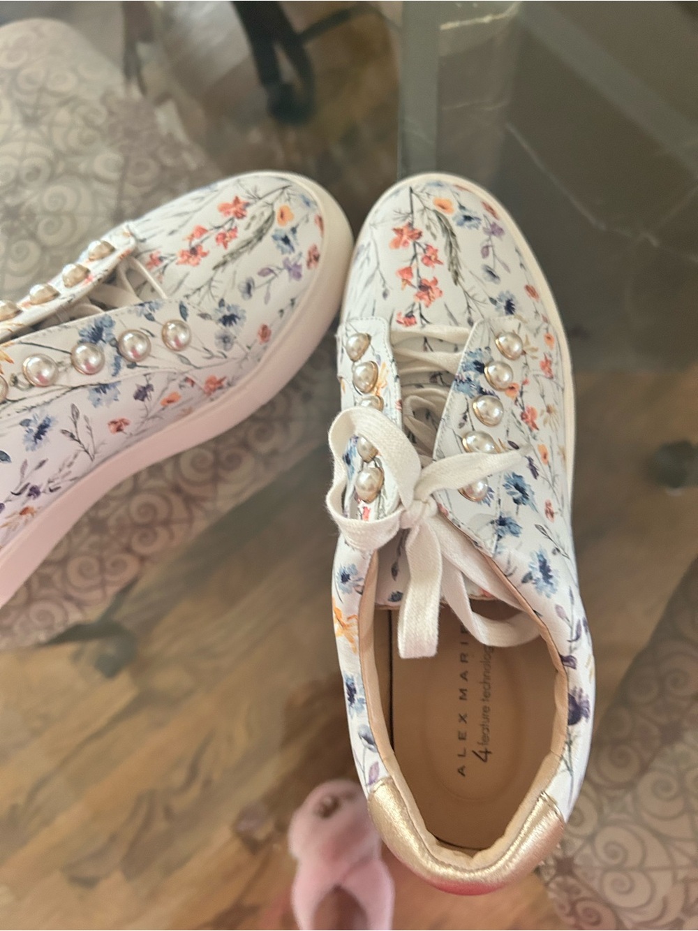 Alex Marie White Floral Sneakers with Pearl Eyelets - Picture 2 of 5